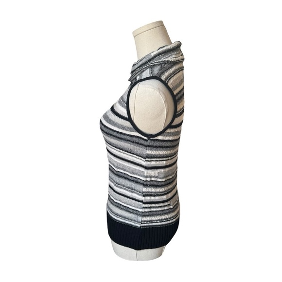 ST. JOHN ✘ Black Striped Knit Mock Neck Sleeveless Metallic Sweater Sheer Top, S - Picture 5 of 15